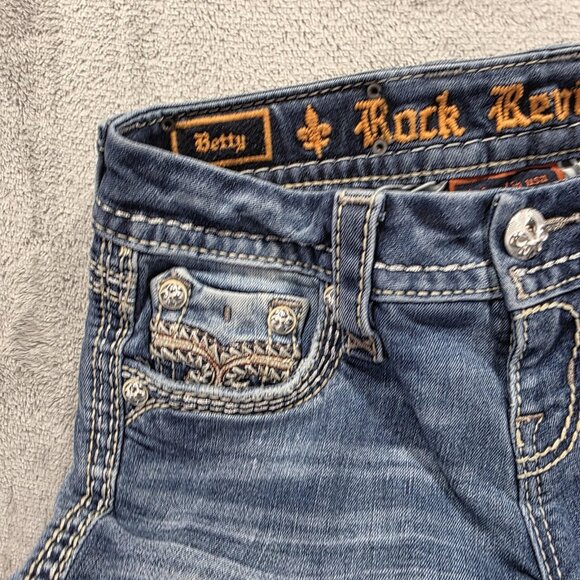 Rock Revival Jeans Womens 24 Blue Betty Boot Bootcut Embroidered Pockets Stretch - Picture 6 of 13